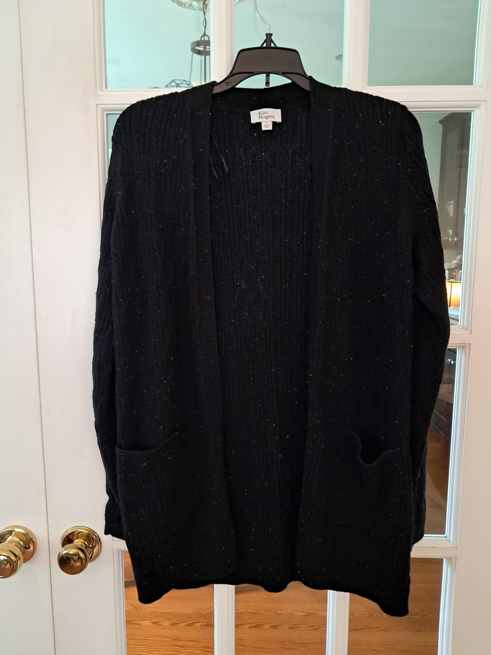 Kim Rogers Black Open-Front Textured Cardigan with Pockets